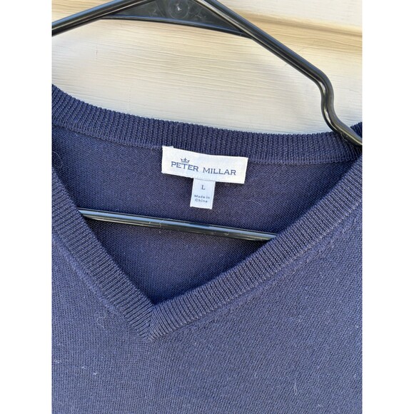 Peter Millar Cashmere Wool Blend Sweater Vest Mens Large Navy Golf Preppy V Neck - Picture 2 of 3